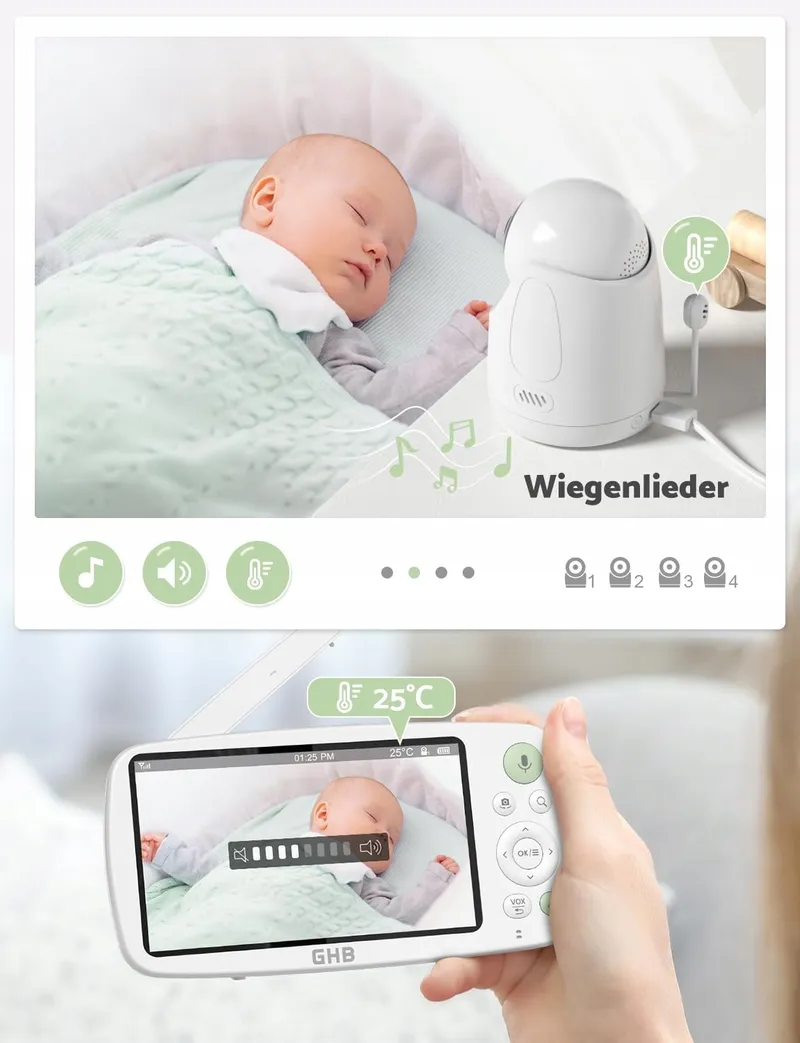 GHB Babyfoon Camera 5 Inch HD 1080P 4000mAh VOX 4xZoom 300m — foto 8
