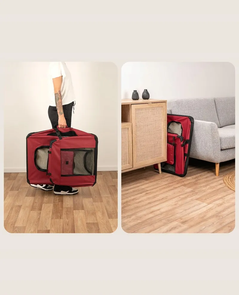 LIONTO Opvouwbare Transportbox Voor Hond En Kat 70x52x50cm Donkerrood — foto 3