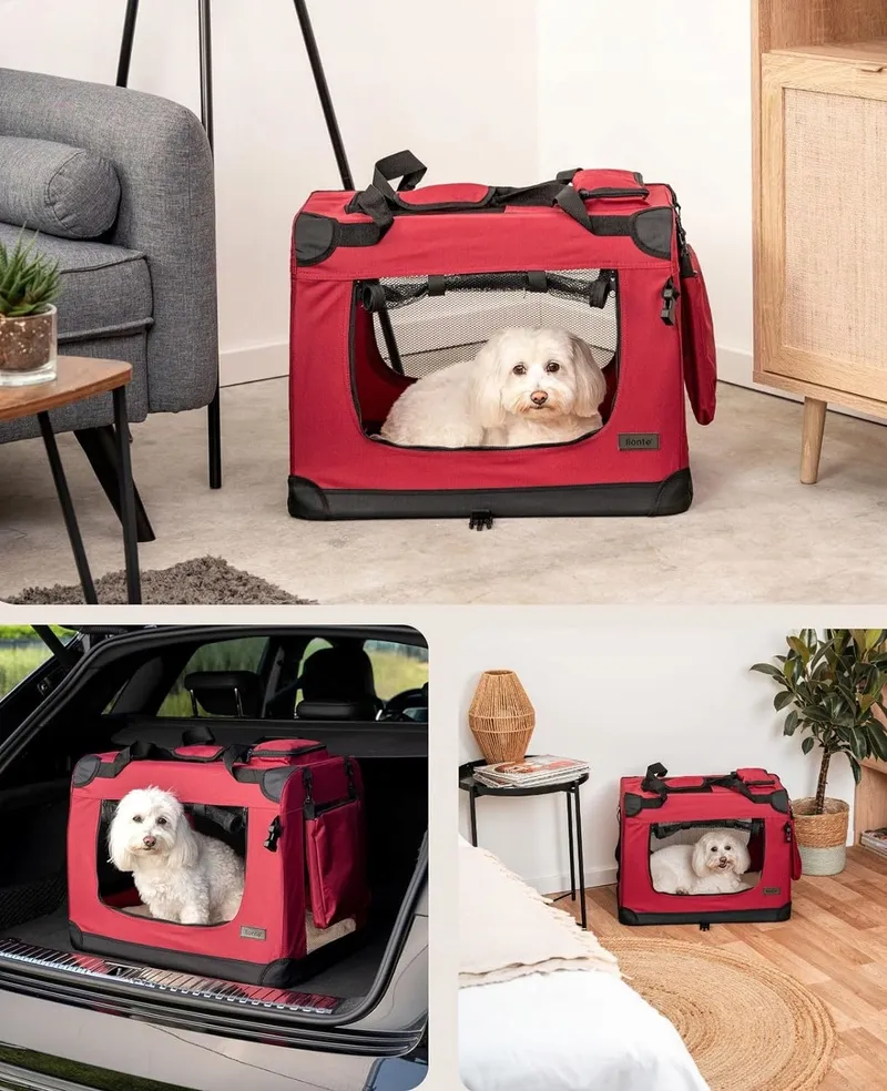 LIONTO Opvouwbare Transportbox Voor Hond En Kat 70x52x50cm Donkerrood — foto 8