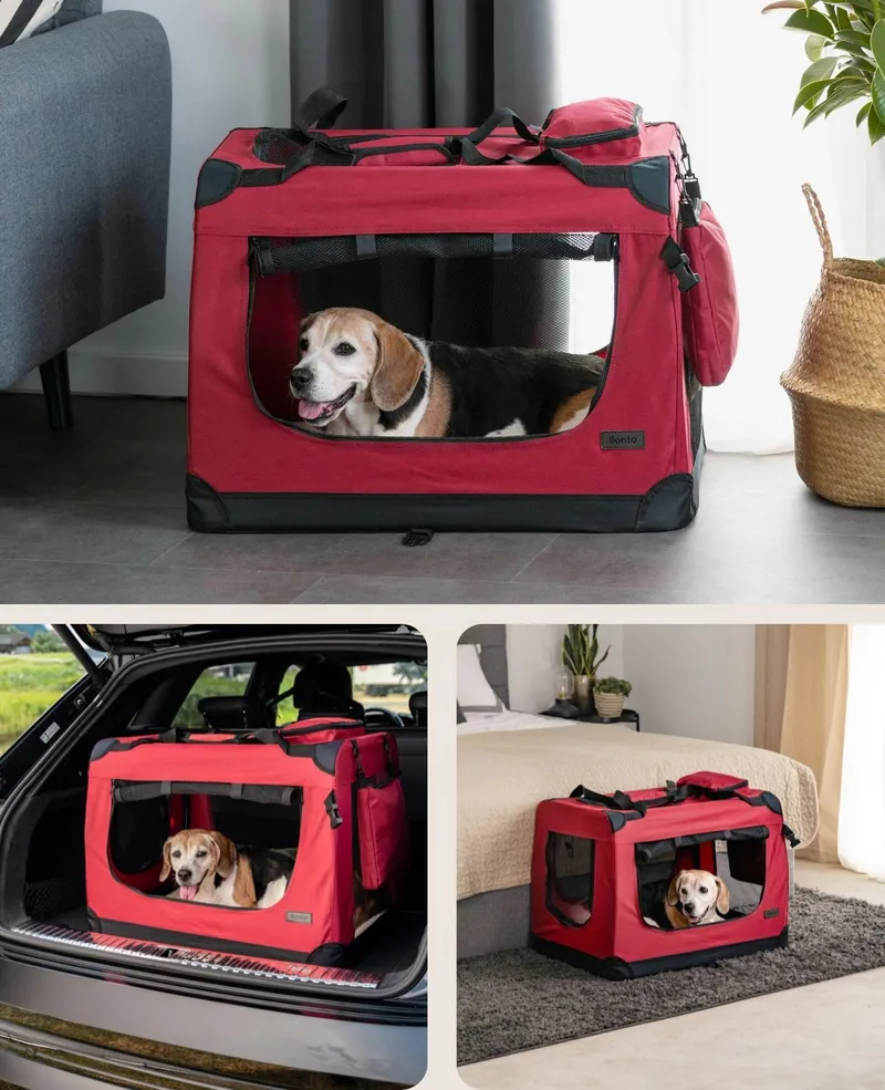 LIONTO Opvouwbare Transportbox Voor Hond En Kat 70x52x50cm Donkerrood — foto 2