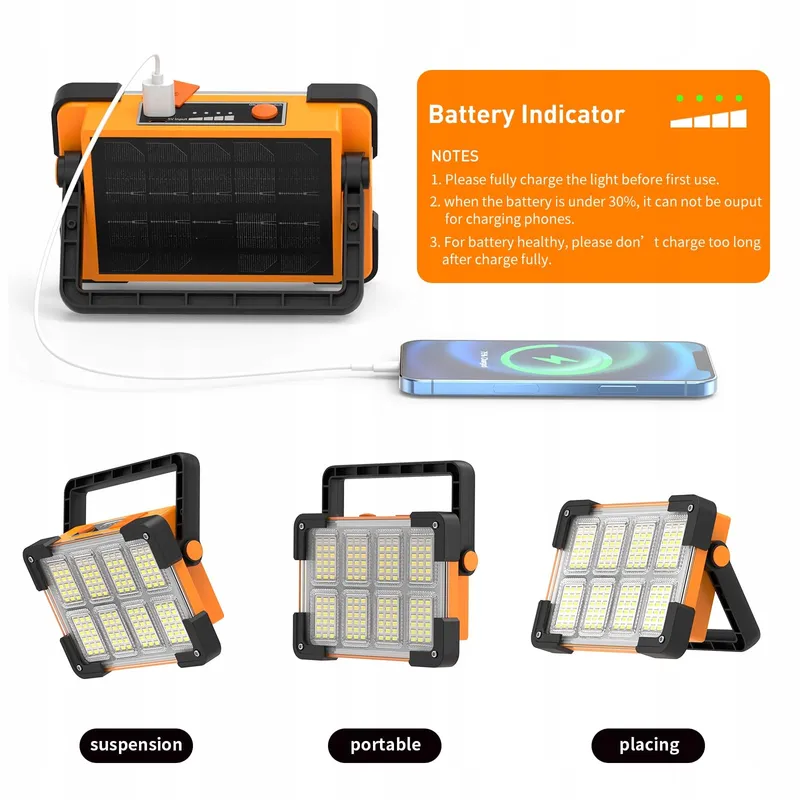 OHAYORI LED Schijnwerper Solar Draagbaar Accu Camping Lamp — foto 3