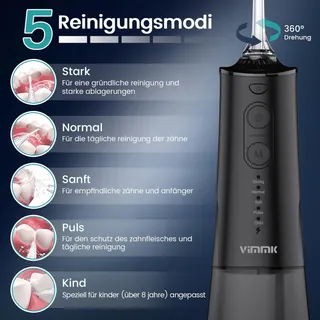 VIMMK Draadloze Waterflosser 5 Standen 8 Sproeiers IPX7 300ml USB-C — miniatuur 3