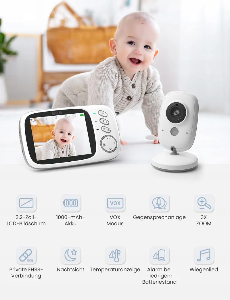 GHB Babyfoon Camera LCD 3.2 Inch VOX Modus 2-weg Communicatie — foto 4