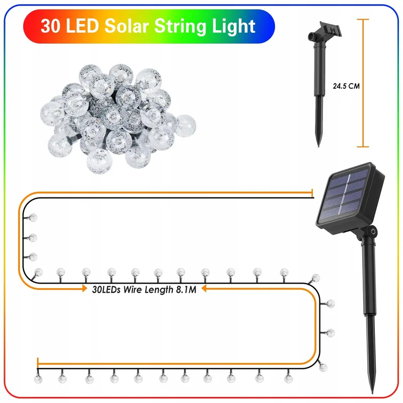 Solar Lichtketting 30 LED 8M IP65 Kleurrijk Balkon Tuin β foto 9
