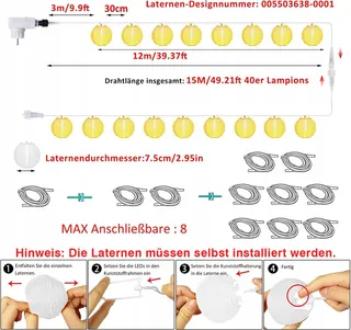 STARRYEVER LED Lichtsnoer 12M 11 Modi Afstandsbediening Patio Balkon Tuin — miniatuur 7