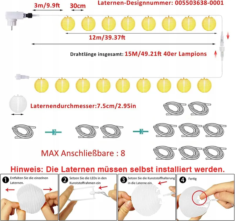 STARRYEVER LED Lichtsnoer 12M 11 Modi Afstandsbediening Patio Balkon Tuin — foto 7