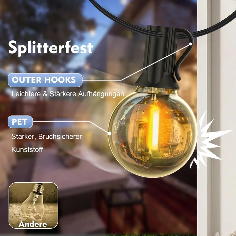 YUUSEI LED Tuinverlichting Lichtsnoer 60M IP45 Waterdicht — foto 7