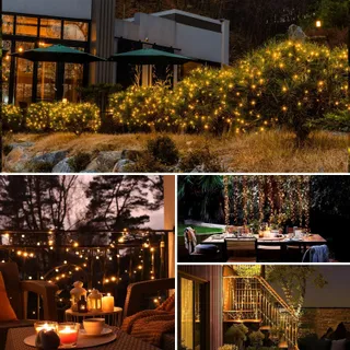 BTFARM Solar Lichtsnoer 2x8M 80 LED IP65 Balkon Tuin Warm Wit — miniatuur 6