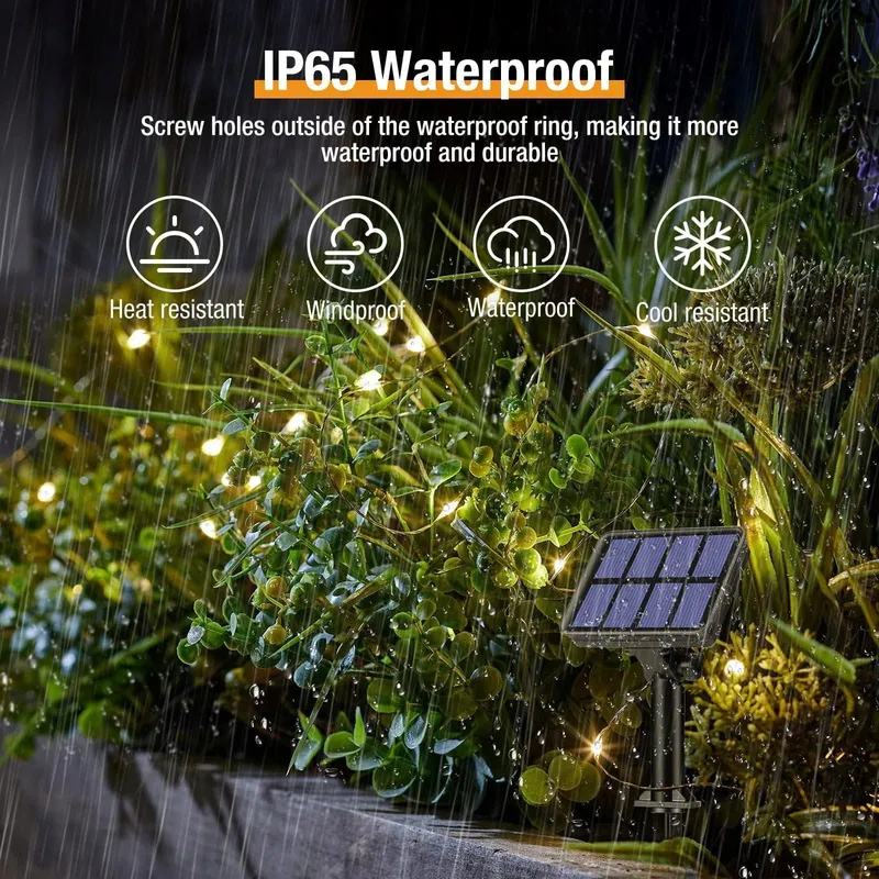 BTFARM Solar Lichtsnoer 2x8M 80 LED IP65 Balkon Tuin Warm Wit — foto 3