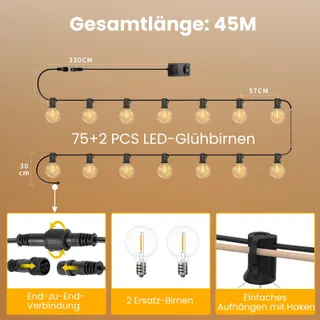 YUUSEI LED Lichtsnoer Buiten 45m Afstandsbediening Waterdicht IP45 — miniatuur 5