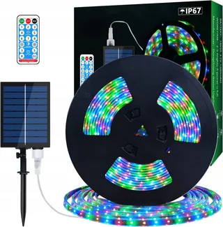 Solar LED Strip 10m RGB IP67 Waterdicht Tuinverlichting — miniatuur 2