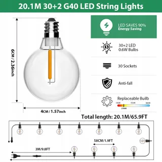 FIFLYING LED Lichtslinger Buiten 20M IP54 Balkon Tuin — miniatuur 3