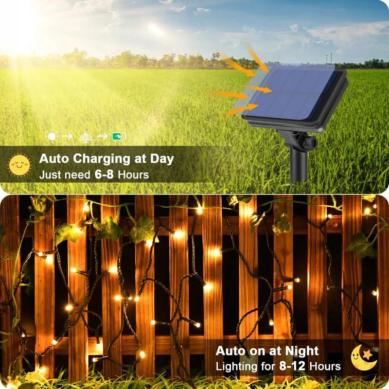 CSHARE Solar Lichtketting 12M 120 LED Warmwit IP65 Tuin Terras — foto 2