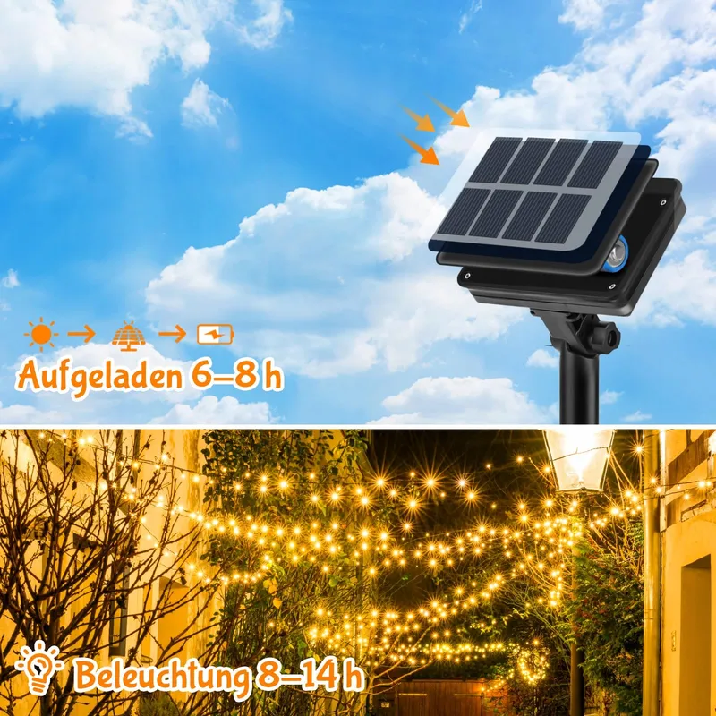 ETOPGO Solar Lichtsnoer 12M 120 LED IP65 8 Modi Decoratie — foto 2
