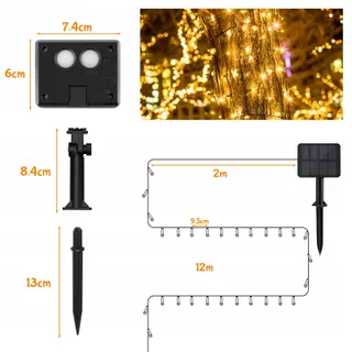 ETOPGO Solar Lichtsnoer 12M 120 LED IP65 8 Modi Decoratie — miniatuur 6