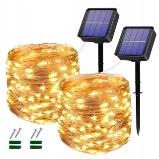 OREUNIK Solar Lichtketting 2x12M 240LED Waterdicht Warmwit Tuin — miniatuur 1
