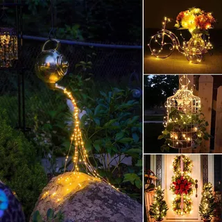 OREUNIK Solar Lichtketting 2x12M 240LED Waterdicht Warmwit Tuin — miniatuur 8