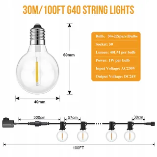 FANSANMY Lichtsnoer Buiten 30M Afstandsbediening 50 Lampen IP45 — miniatuur 5
