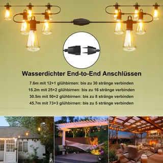 KAWAYA LED Lichtketting Buiten 8M IP65 12+1 Lampen — miniatuur 5