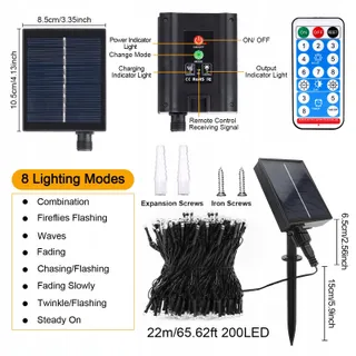 ACXILEXY Solar Lichtsnoer 22M 200 LED IP65 Tuin Balkon — miniatuur 7