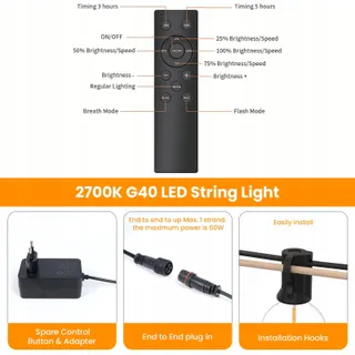 YUUCIO LED Lichtketting Buiten 45M Dimmer Afstandsbediening 2700K — miniatuur 5