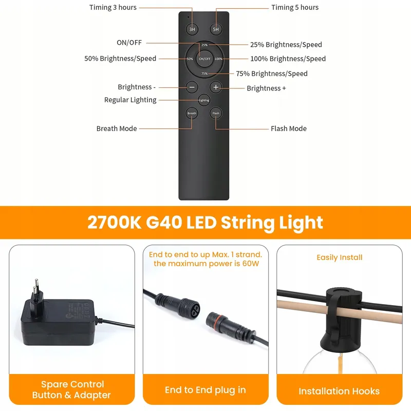 YUUCIO LED Lichtketting Buiten 45M Dimmer Afstandsbediening 2700K — foto 5