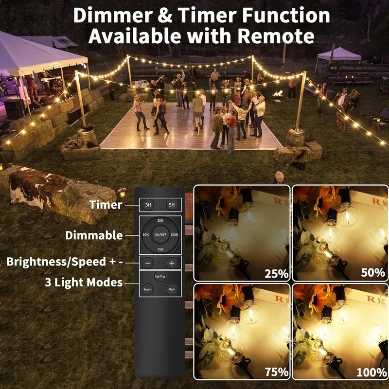 YUUCIO LED Lichtketting Buiten 45M Dimmer Afstandsbediening 2700K — foto 2
