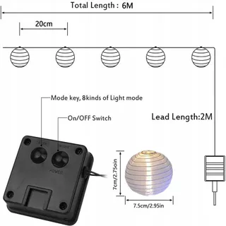 LEZONIC Solar LED Lampionnen 8m 30 LED 8 Modi Waterdicht Wit — miniatuur 7