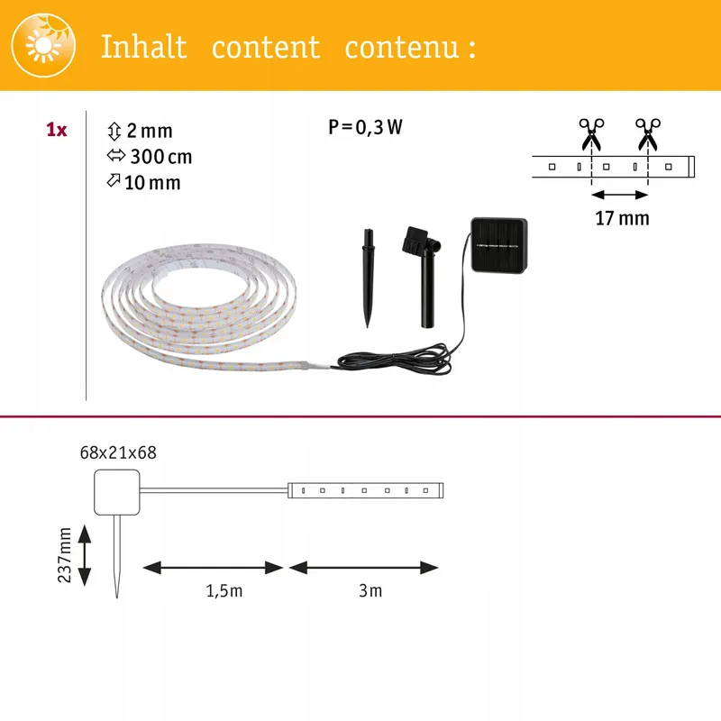 PAULMANN LED Strip Solar 3m Schemeringssensor Accu IP44 2700K — foto 2