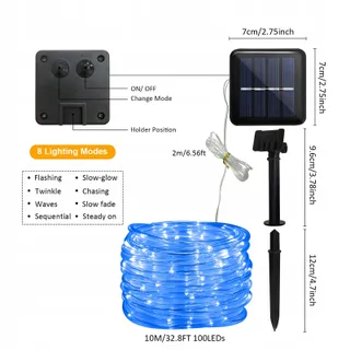 JIMACRO Solar LED Lichtslang Buiten IP65 Waterdicht 12m 100LED — miniatuur 3