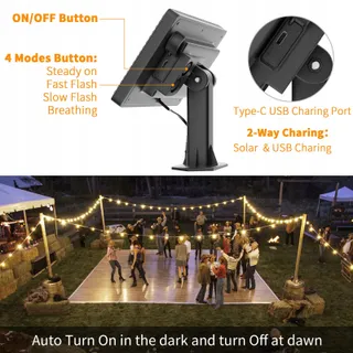 YUUCIO Solar LED Lichtsnoer 15m IP44 Waterdicht Buiten — miniatuur 4