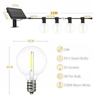 YUUCIO Solar LED Lichtsnoer 15m IP44 Waterdicht Buiten — miniatuur 3