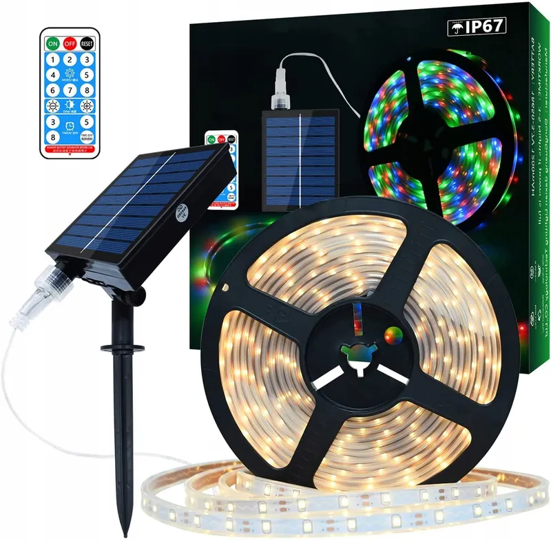LUMTANG Solar LED Strip 10m 560 LED Afstandsbediening Warm Wit — foto 1