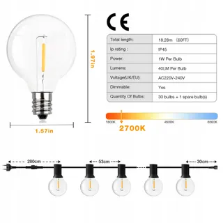 GPATIO LED Tuinlichtketting 18M 30+1 G40 IP45 Waterdicht — miniatuur 6