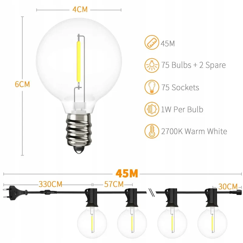 YUUCIO Tuinlichtketting LED 45M 75 G40 IP44 — foto 3