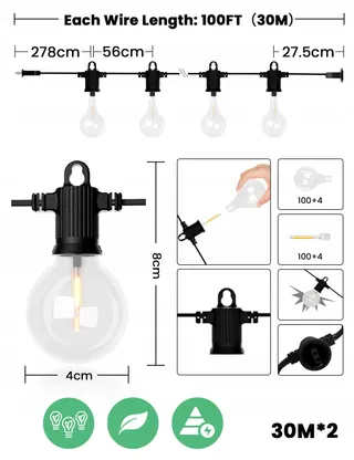 ZOTOYI LED Lichtketting 60M Waterdicht Tuin en Terras — miniatuur 9