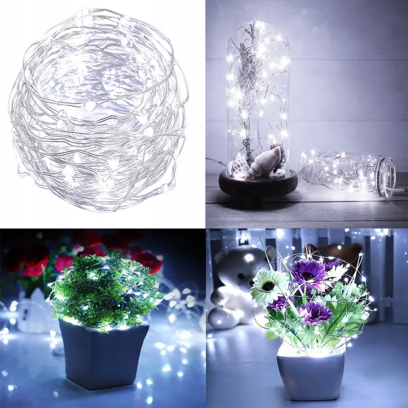 BXROIU 2x50 LED Zilverdraad Lichtjes Batterij 8 Programma's Koud Wit — foto 4