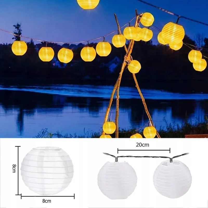 BOWFAR Solar Lichtketting Lampionnen 10M 50 LED 8 Modi Tuin — foto 6