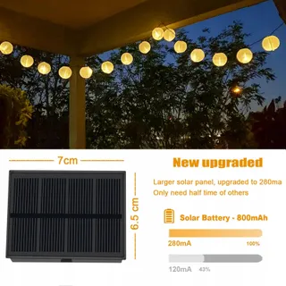 BOWFAR Solar Lichtketting Lampionnen 10M 50 LED 8 Modi Tuin — miniatuur 3