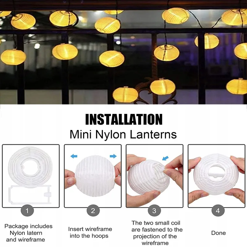 BOWFAR Solar Lichtketting Lampionnen 10M 50 LED 8 Modi Tuin — foto 4