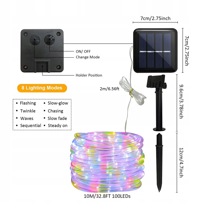 JIMACRO Solar LED Lichtketting 12m 100LED IP65 Waterdicht — foto 3