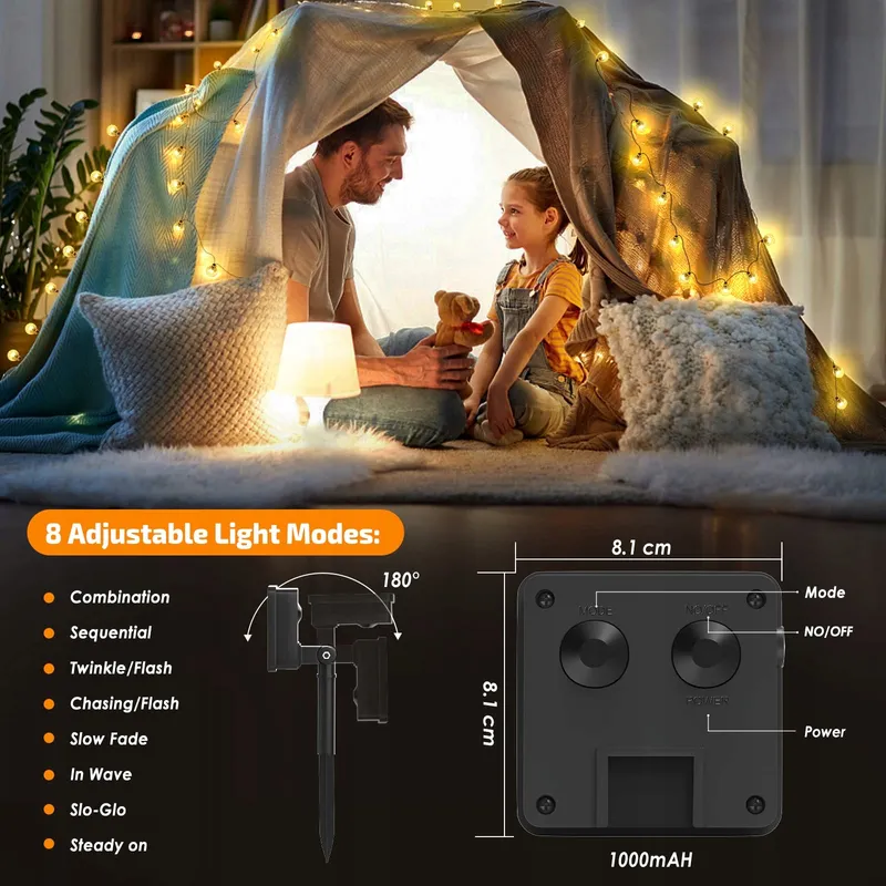 Solar Lichtketting Buiten 60 LED 13,2M IP65 Balkon Tuin — foto 4