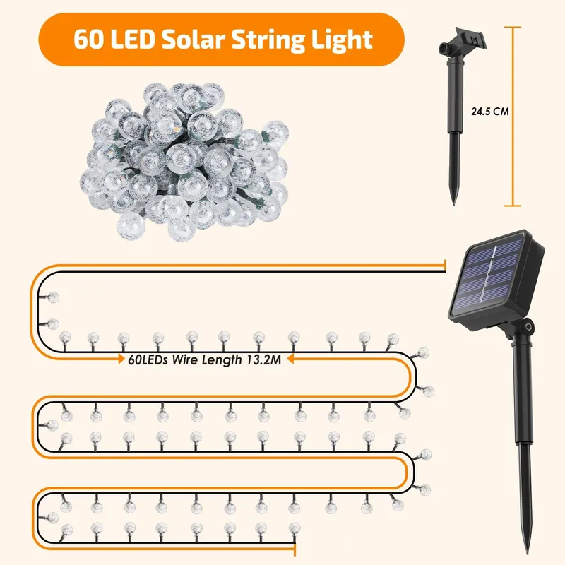 Solar Lichtketting Buiten 60 LED 13,2M IP65 Balkon Tuin — foto 7