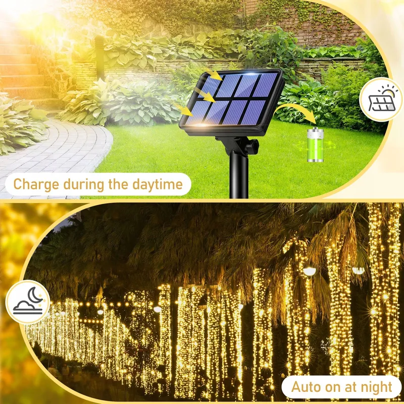 LITOGO Solar Lichtsnoer 12M 120 LED Waterdicht Tuin Balkon Terras — foto 2
