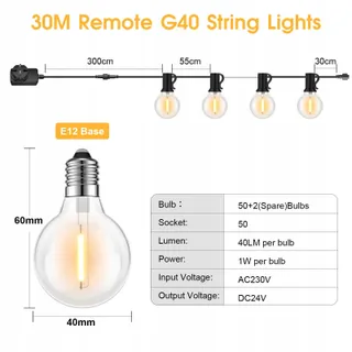 TOIPWEN LED Lichtsnoer Buiten 30M IP45 Afstandsbediening Terras Balkon — miniatuur 5