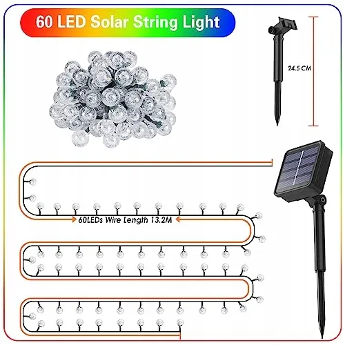 Solar Lichtketting Buiten 60 LED 13m IP65 Waterdicht Balkon Tuin — foto 8