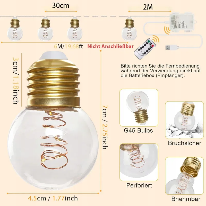 STARRYEVER G45 LED Lichtketting Buiten 20 LED 6M USB Binnen — foto 7