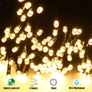MEISION LED Lichtsnoer Batterij Timer 10m 100LED Warm Wit 2 Stuks — miniatuur 6