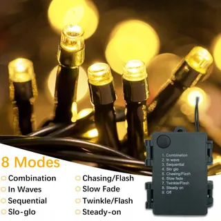 MEISION LED Lichtsnoer Batterij Timer 10m 100LED Warm Wit 2 Stuks — miniatuur 2