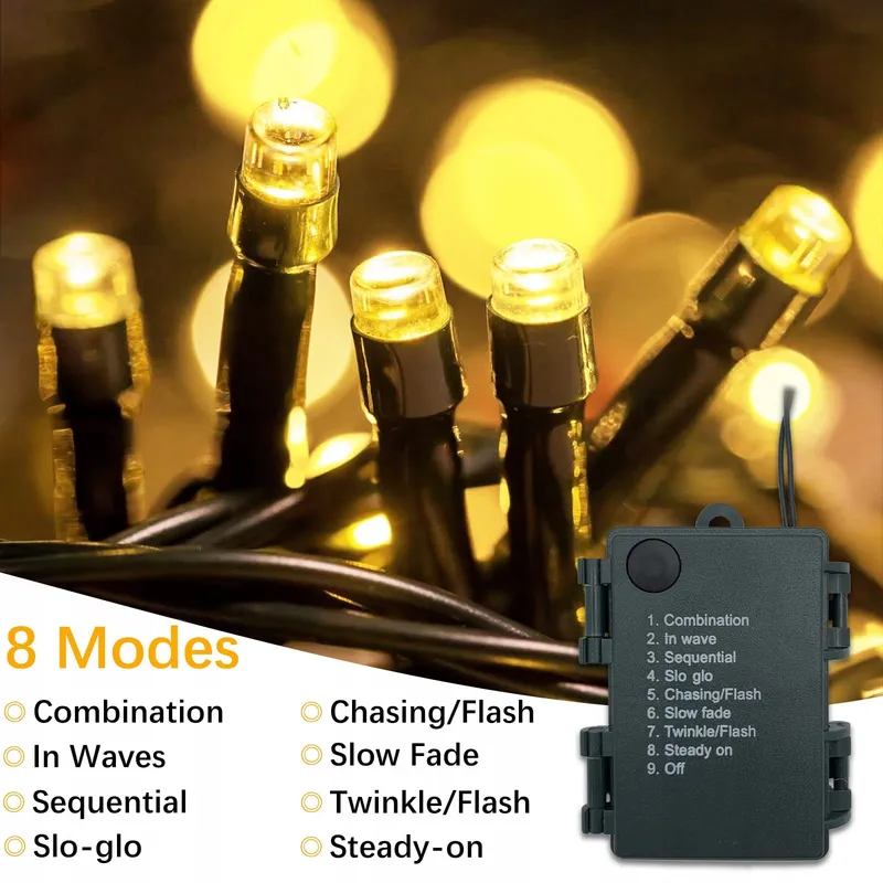 MEISION LED Lichtsnoer Batterij Timer 10m 100LED Warm Wit 2 Stuks — foto 2